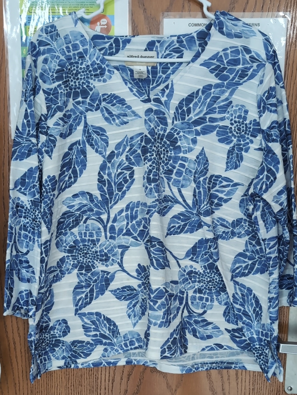Alfred Dunner White Top with Blue Floral Print